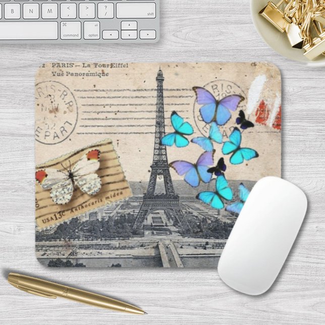 postmark scripts butterfly Paris Effiel Tower Mouse Mat (postmark scripts butterfly Paris Effiel Tower Mouse Pad)