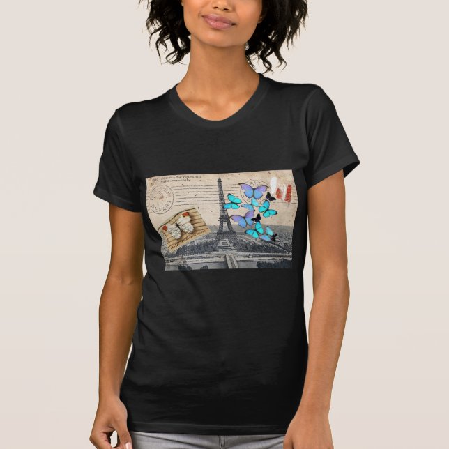 postmark scripts butterfly Paris Effiel Tower T-Shirt (Front)