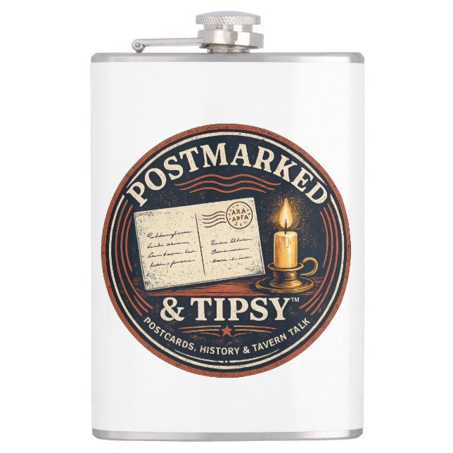 Postmarked & Tipsy Hip Flask (Front)