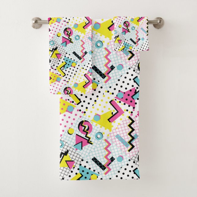 Postmodern Memphis Style Pattern Bath Towel Set (Insitu)