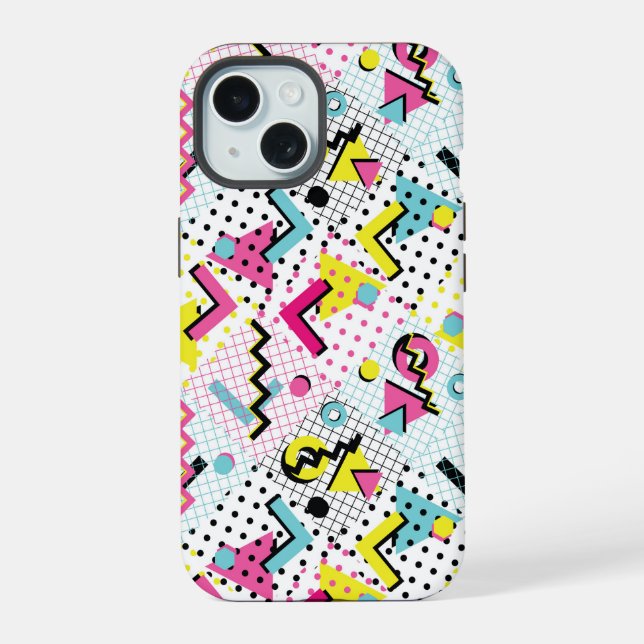 Postmodern Memphis Style Pattern iPhone 15 Case (Back)