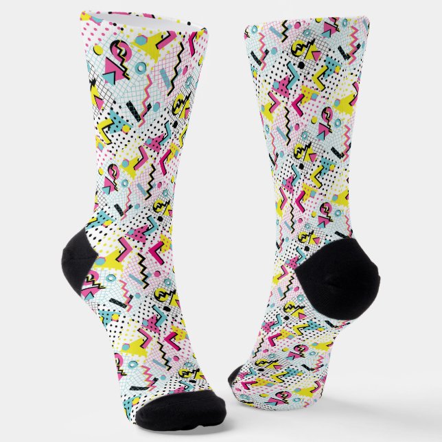 Postmodern Memphis Style Pattern Socks (Angled)