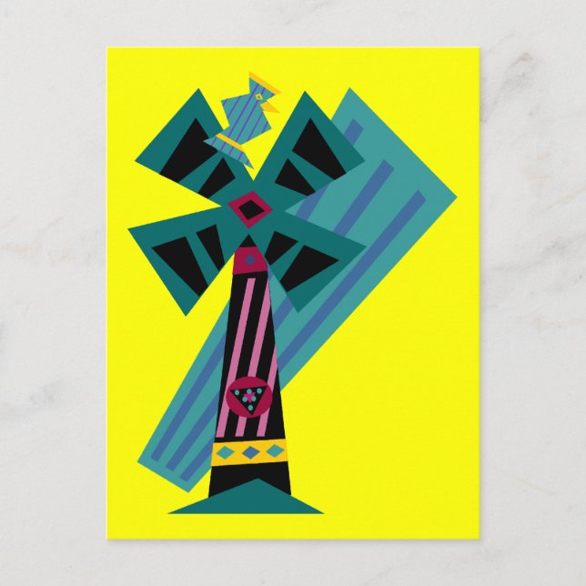 Postmodern Palm Bird Sans Background Postcard (Front)