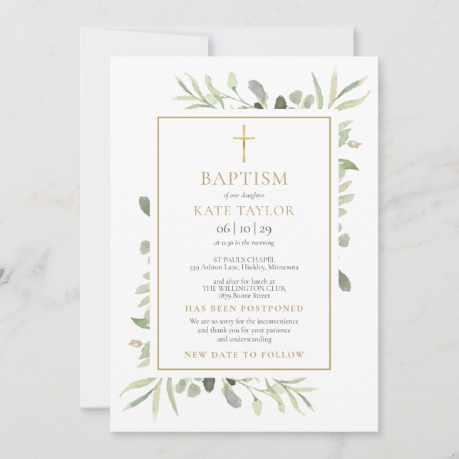 Postponed Announcement Floral Baptism Christening (Front)