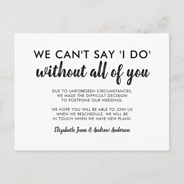 Postponed Change of Date Can't Say I Do Wedding Announcement Postcard (Front)