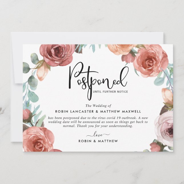 Postponed Event Announcement, Blush Peach Card (Front)