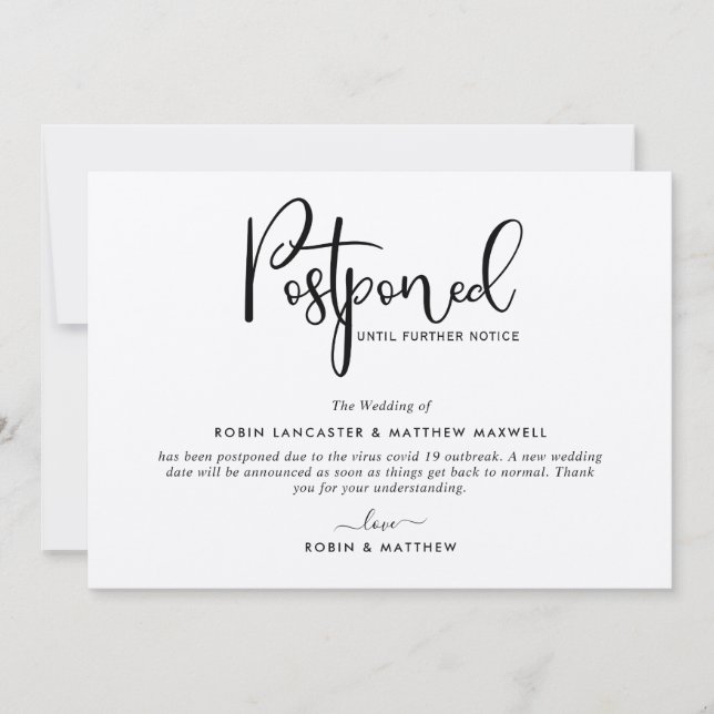 Postponed Event Announcement, Rustic Kraft Card (Front)