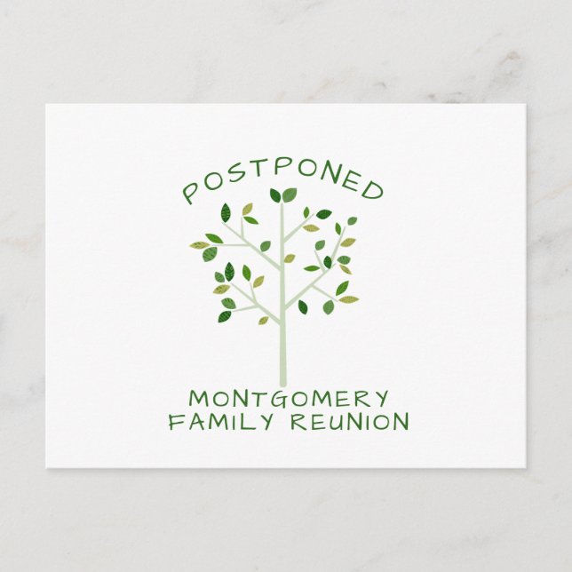 Postponed Family Reunion Simple Green Family Tree Invitation Postcard (Front)