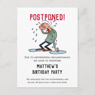 Postponed Party Cancellation Cartoon Humour Postcard