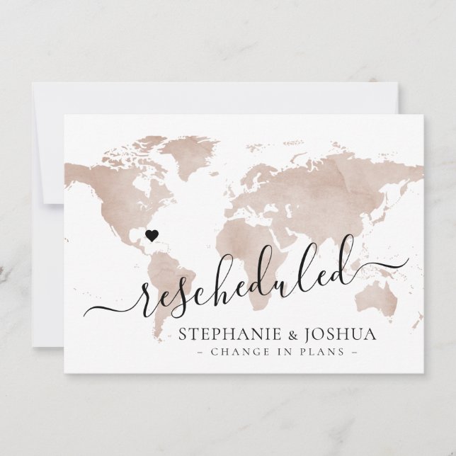 Postponed Rescheduled Destination Wedding Tan Map Announcement (Front)