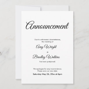 Postponed Wedding Announcement Elegant Card