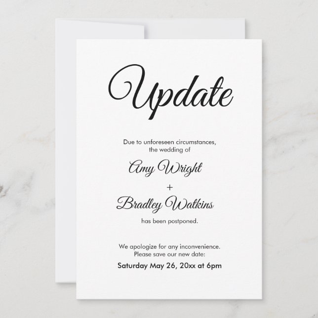 Postponed Wedding Announcement Elegant Update (Front)