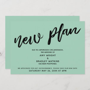 Postponed Wedding Announcement Green "New Plan"