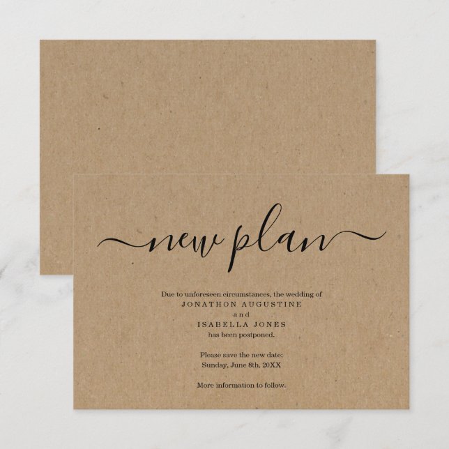 Postponed Wedding Announcement on Kraft Background (Front/Back)