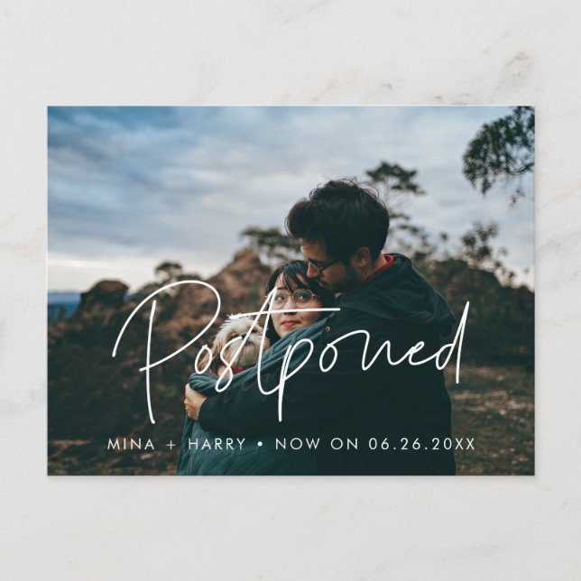 Postponed wedding announcement postcard (Front)