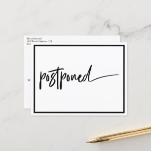 Postponed Wedding Black White Modern Announcement Postcard