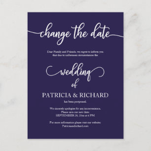 Postponed Wedding Cheap Elegant Navy Blue Postcard