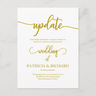 Postponed Wedding Date Announcement Elegant Gold Postcard