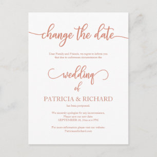 Postponed Wedding Date Announcement Rose Gold Postcard