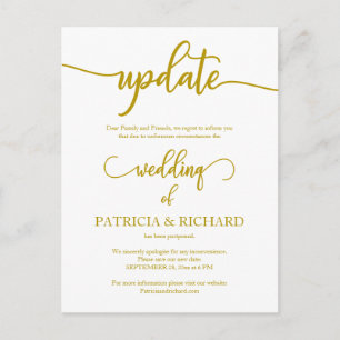 Postponed Wedding Date Update Announcement Gold Postcard