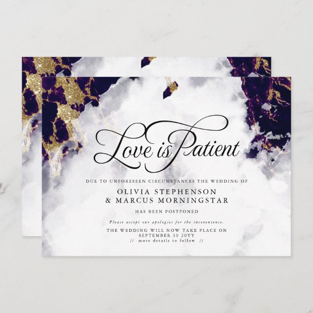 Postponed Wedding Deep Amethyst Watercolor Geode Invitation (Front/Back)