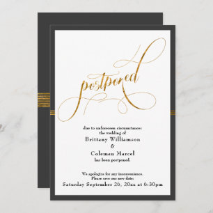Postponed Wedding Elegant Grey & Gold Stripe Card