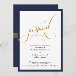 Postponed Wedding Elegant Navy & Gold Stripe Card