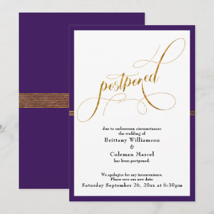 Postponed Wedding Elegant Purple Gold Stripe Card