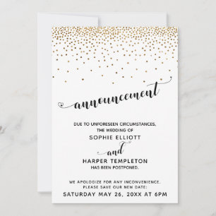 Postponed Wedding Gold Confetti & Hearts Script Invitation