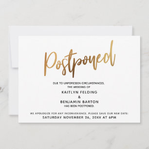 Postponed Wedding Gold Typography Announcement 
