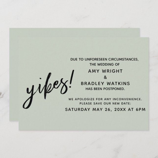 Postponed Wedding Humour Yikes! Sage Announcement (Front/Back)