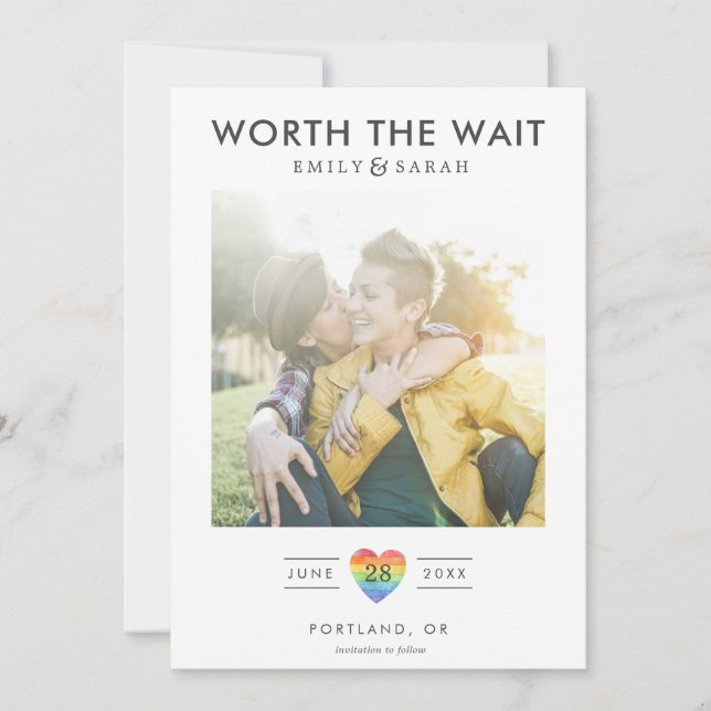 Postponed Wedding LGBTQ Save the Date with Photo (Front)