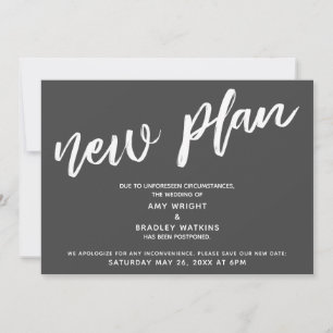 Postponed Wedding New Plan Dark Grey Announcement