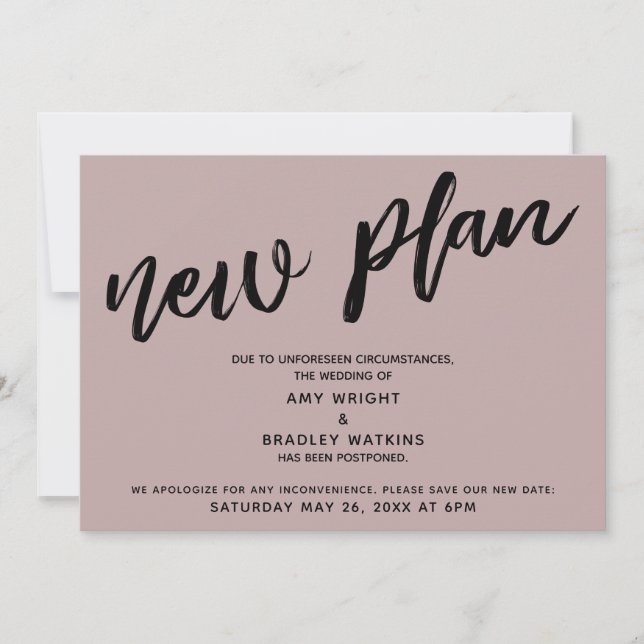 Postponed Wedding New Plan Light Dusty Rose Pink Invitation (Front)