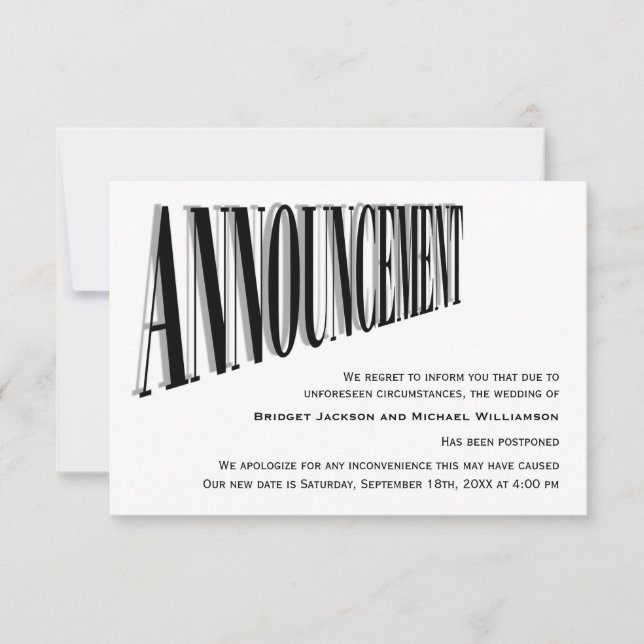 Postponed Wedding Notification Save The Date (Front)