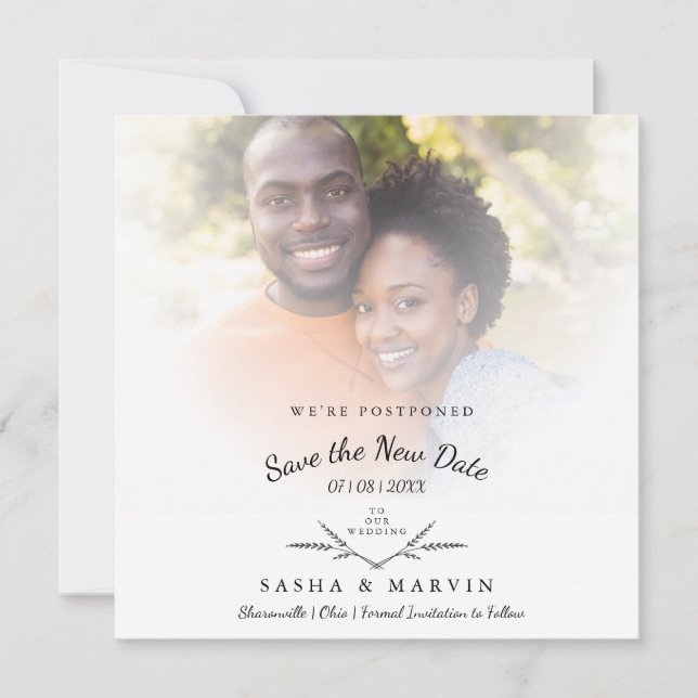 Postponed Wedding Rustic Photo Couple Engaged (Front)