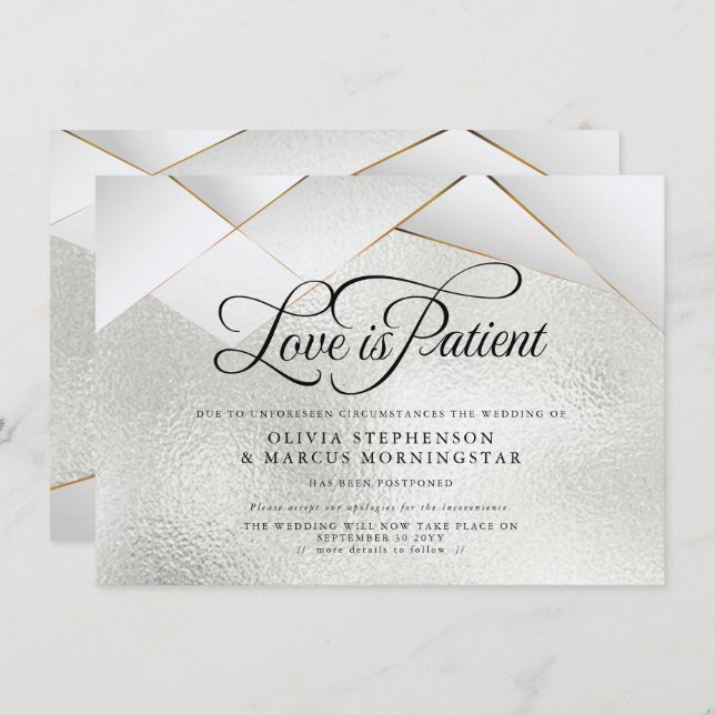 Postponed Wedding Silver Frost Gold White  Facets Invitation (Front/Back)