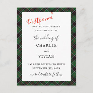 POSTPONED WEDDING Sinclair Clan Tartan Plaid Postcard