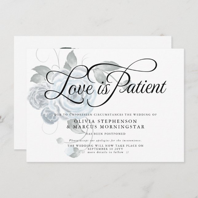 Postponed Wedding  Watercolor Dusty Blue Floral Invitation (Front/Back)