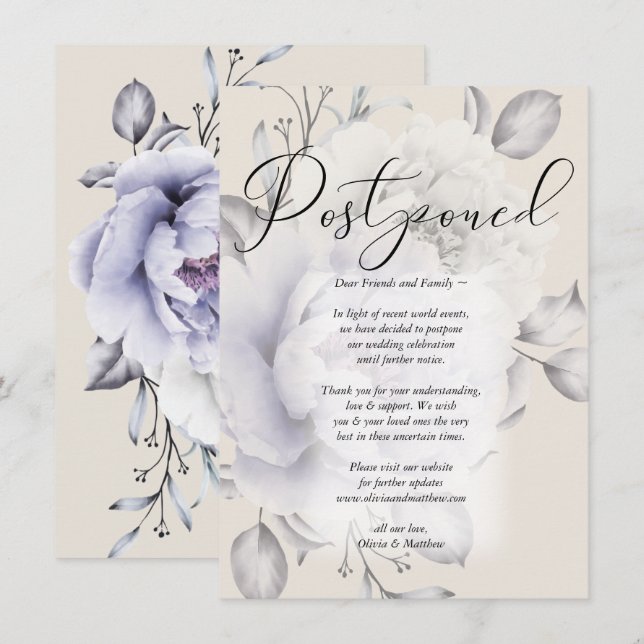 Postponed Wedding Watercolor Lilac Peony Invitation (Front/Back)