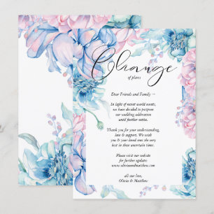 Postponed Wedding Watercolor Pink and Blue Floral Invitation