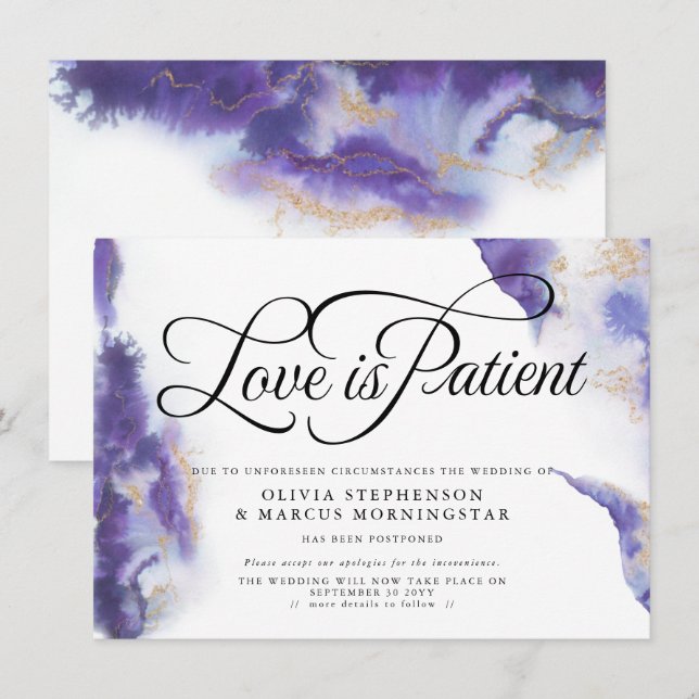 Postponed Wedding Watercolor Purple Agate Invitation (Front/Back)