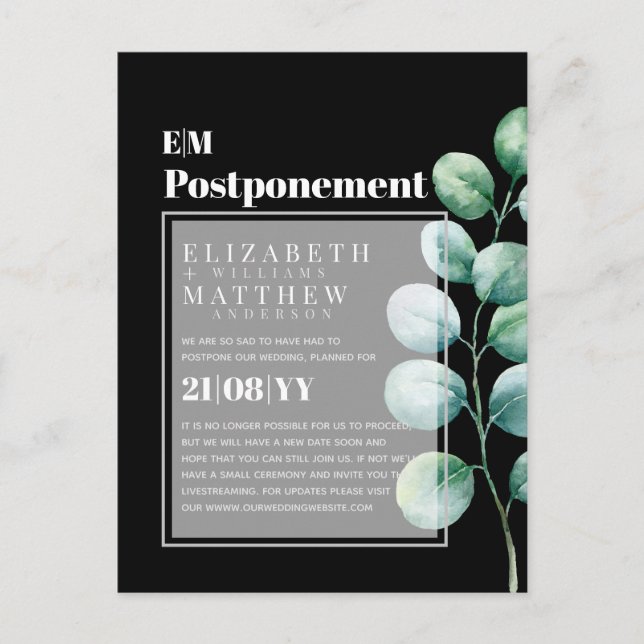 Postponement Eucalyptus Greenery Change of Plans Postcard (Front)
