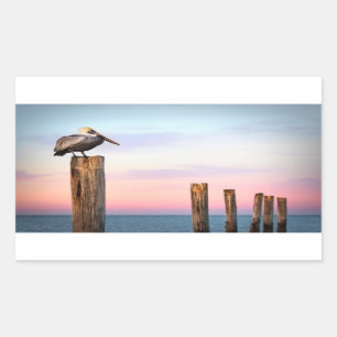 Posts & a Pelican   Fort Myers Beach, Florida Rectangular Sticker