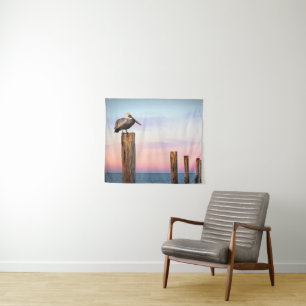 Posts & a Pelican Fort Myers Beach, Florida Tapestry