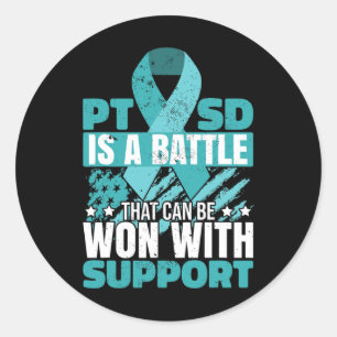Posttraumatic Stress Disorder Teal Ribbon Ptsd Awa Classic Round Sticker