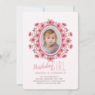 Posy Frame Photo Birthday Invitation