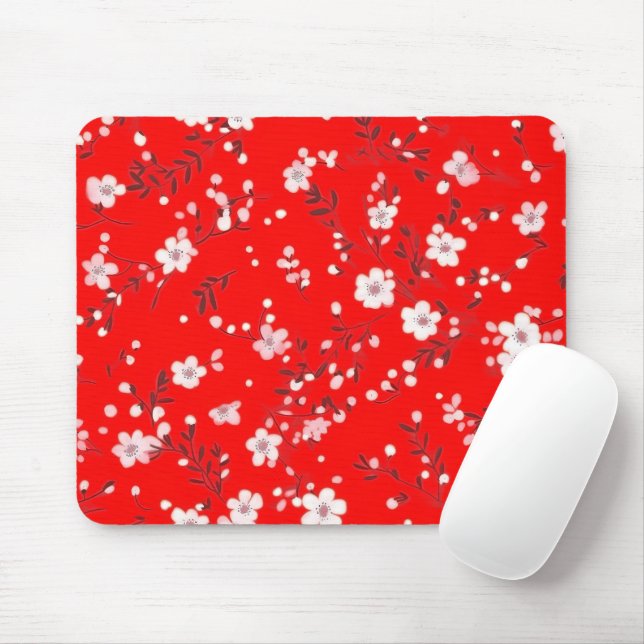 Posy Print On Red Mouse Mat (With Mouse)