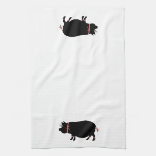 Pot Bellie Pig (Red Ribbons) Tea Towel