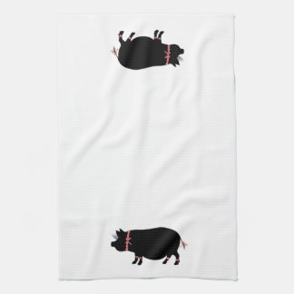 Pot Bellie Pig (Red Ribbons) Tea Towel